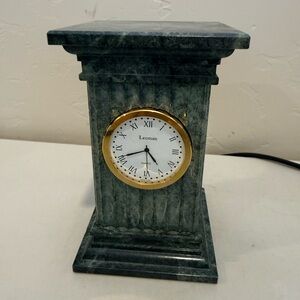 Vintage‎ Leeman Mantel Green Marble Desktop Clock Quartz Battery Operated Heavy